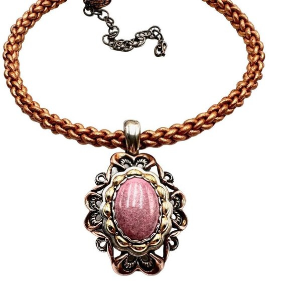 Carolyn Pollack Pink Rhodonite Sterling Silver 18" Pendant Necklace - Picture 2 of 3